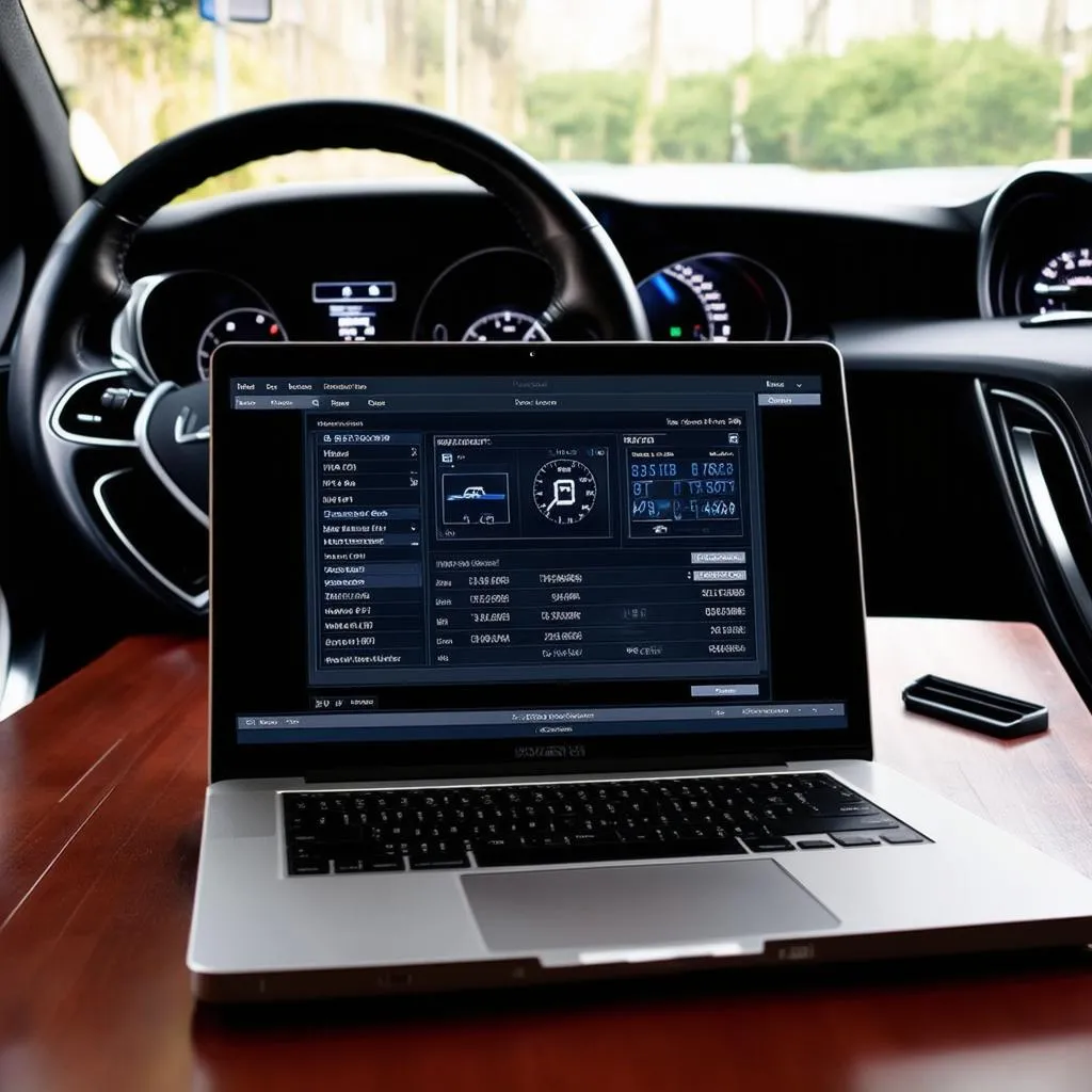 Car diagnostic software interface displayed on a laptop screen