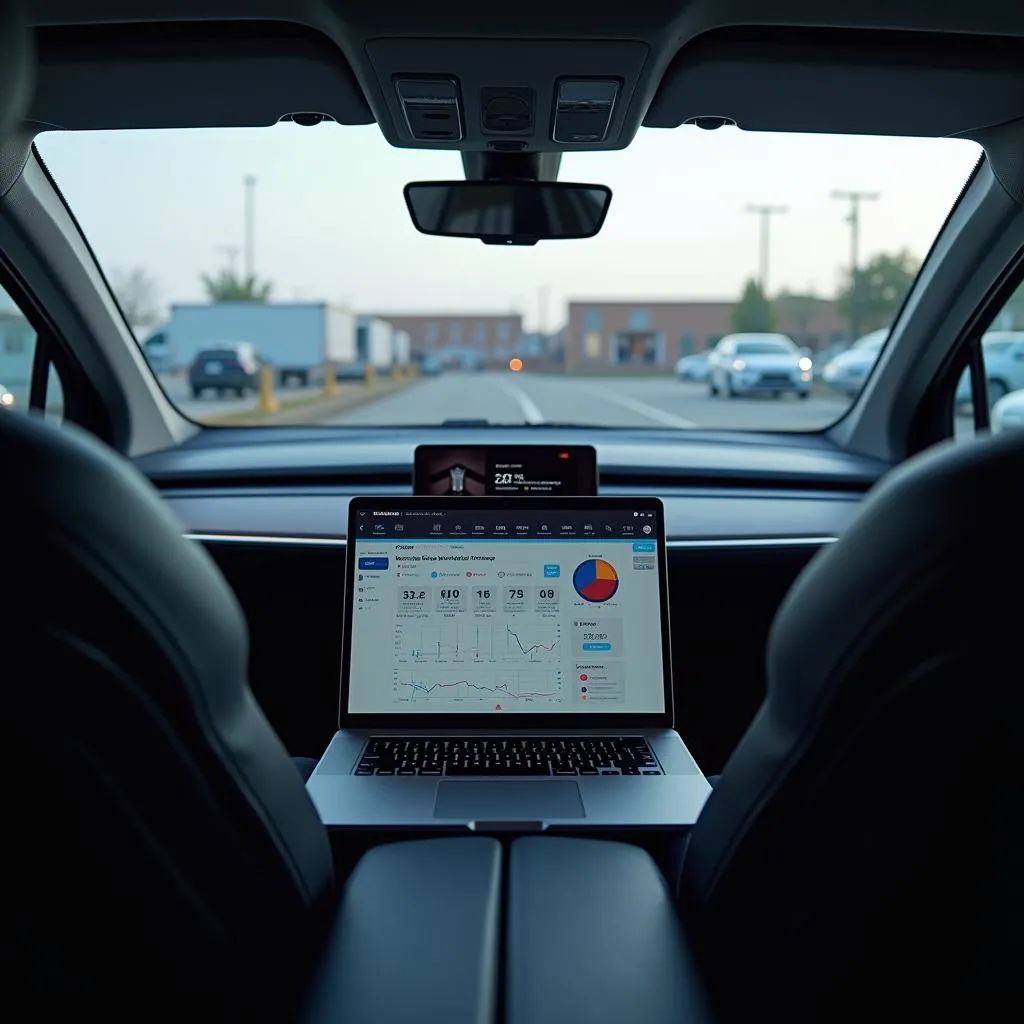  Laptop displaying car diagnostic software connected to a car