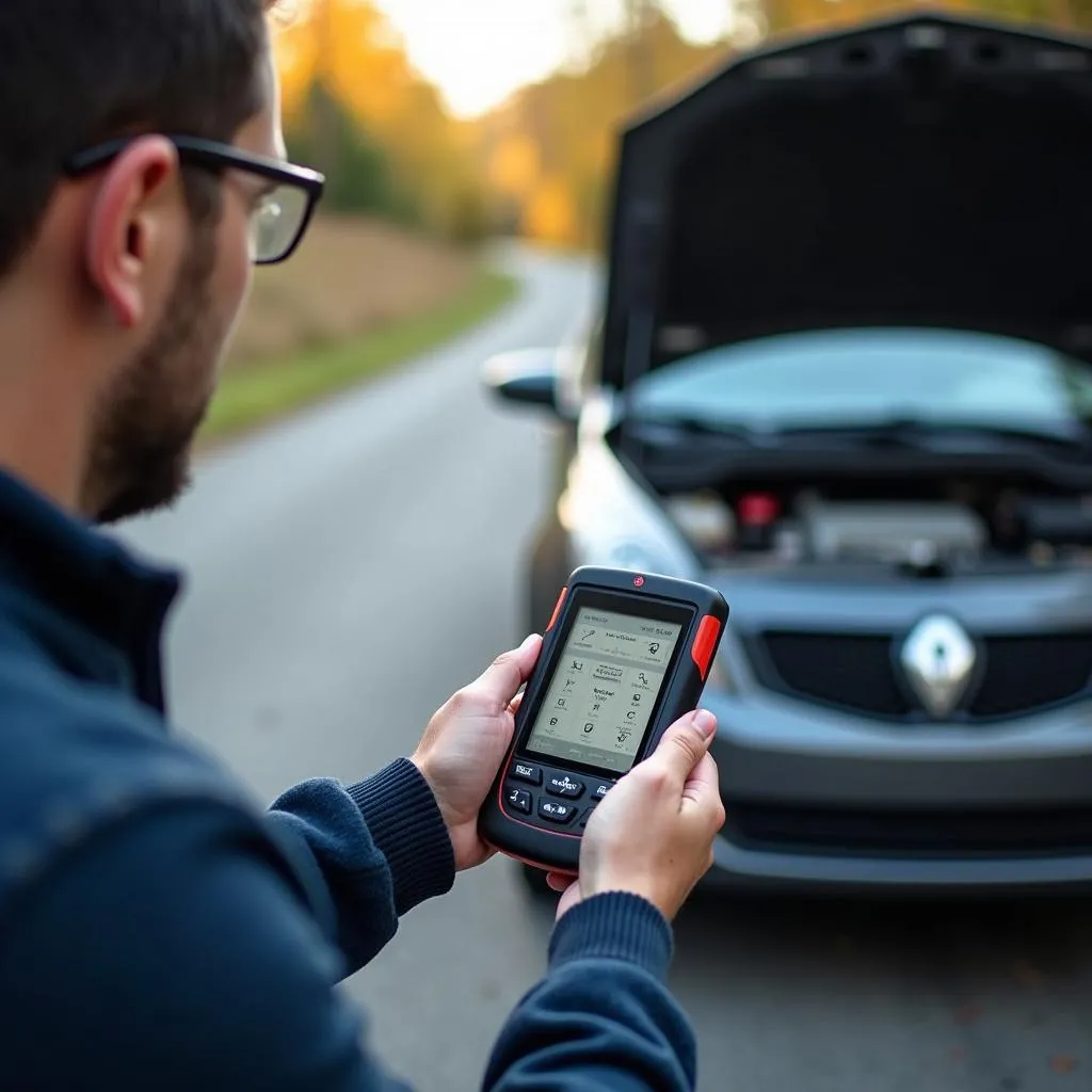 Car diagnostics being performed on a car on the side of the road