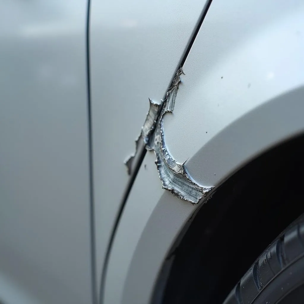 Close-up of car edge damage