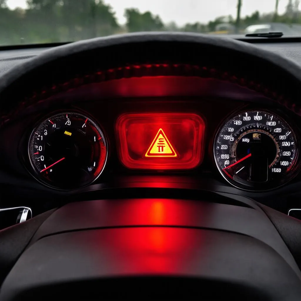 Car Dashboard with Warning Light