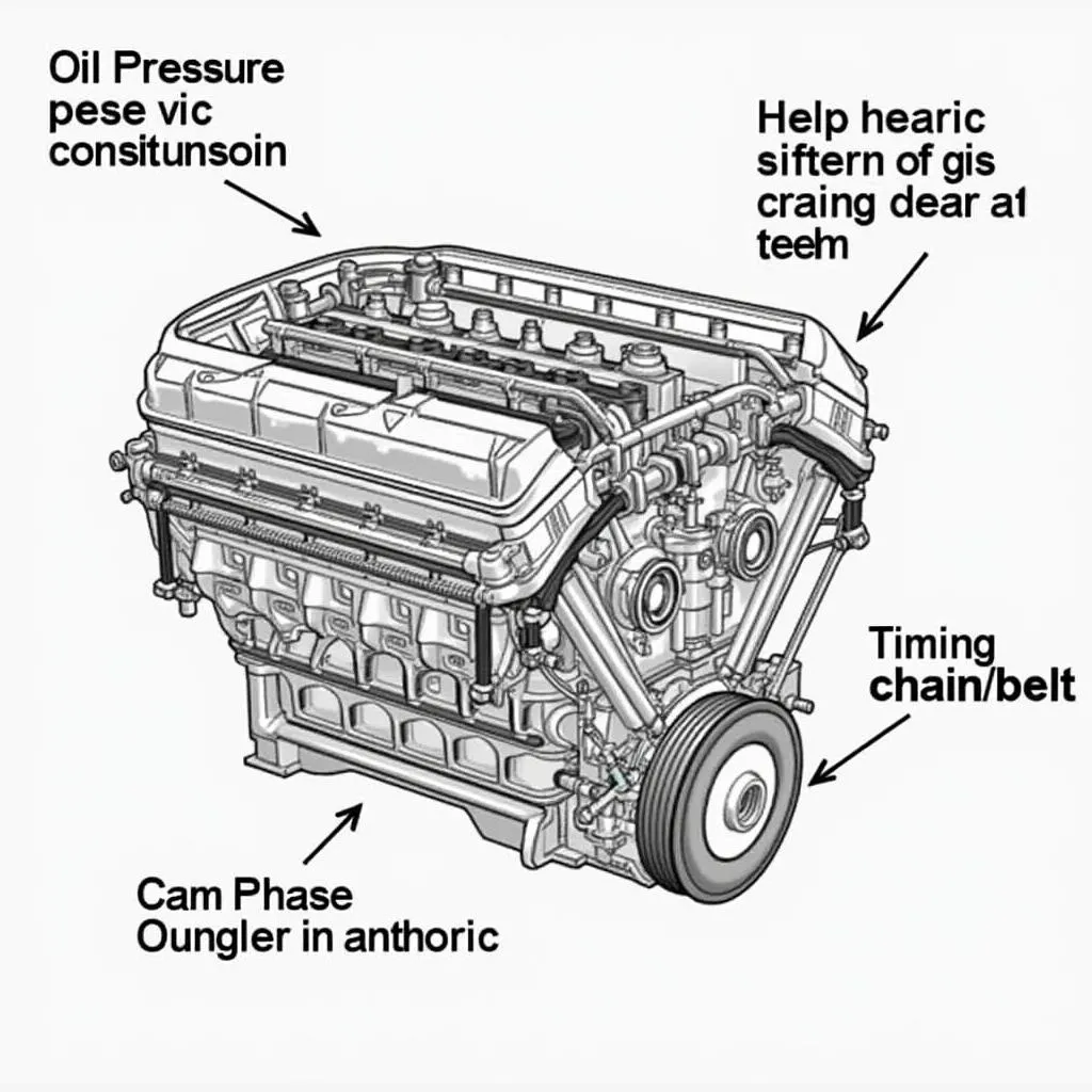 Car Engine with Highlighted Components