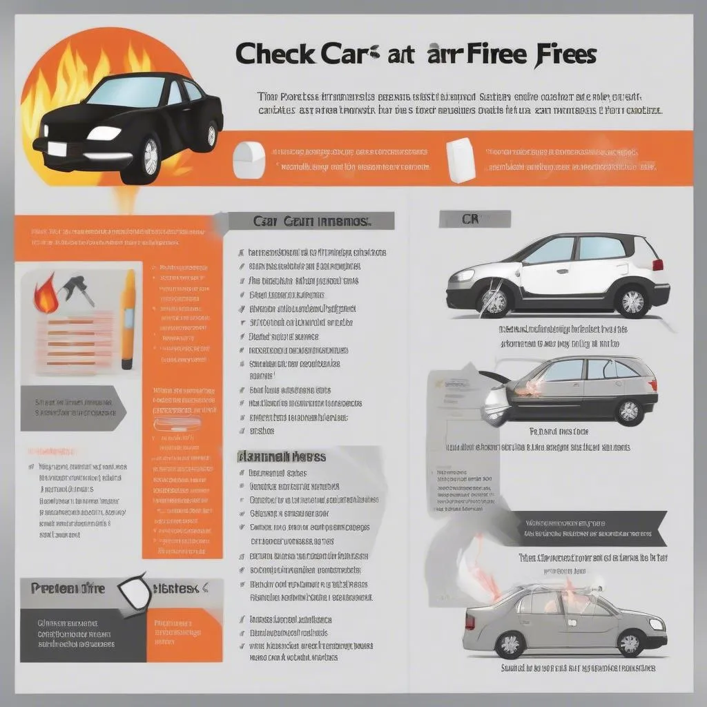 A checklist with car fire safety tips