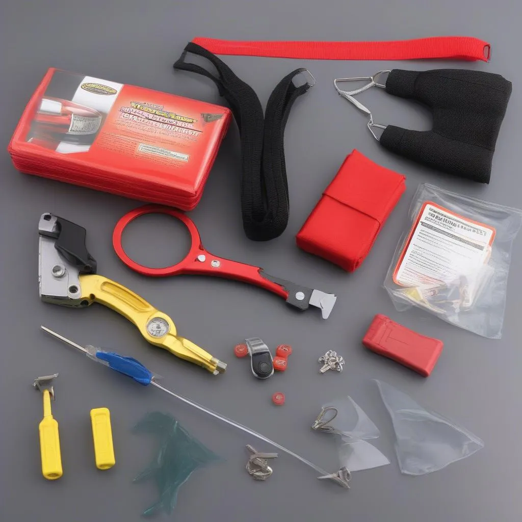 Car glass breaker emergency kit with a detailed instruction manual