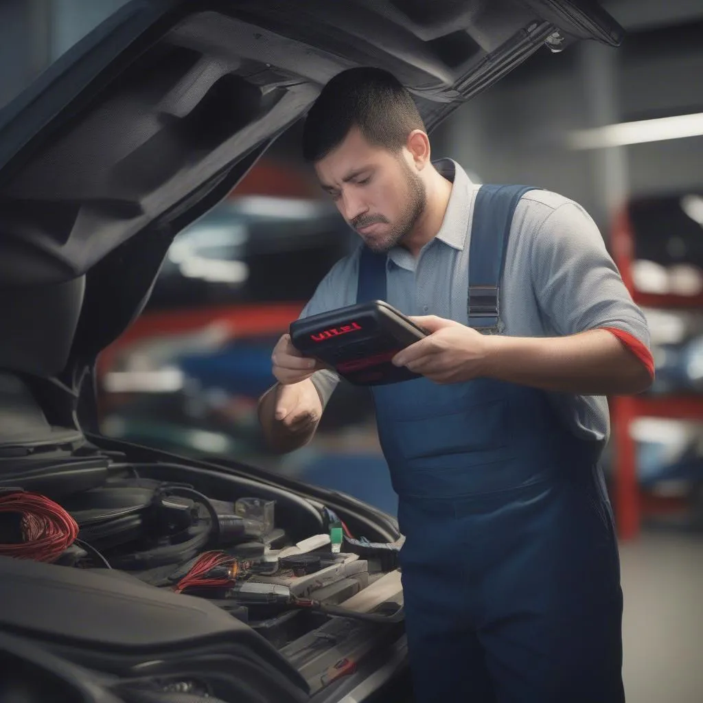 Mechanic using an Autel Scanner