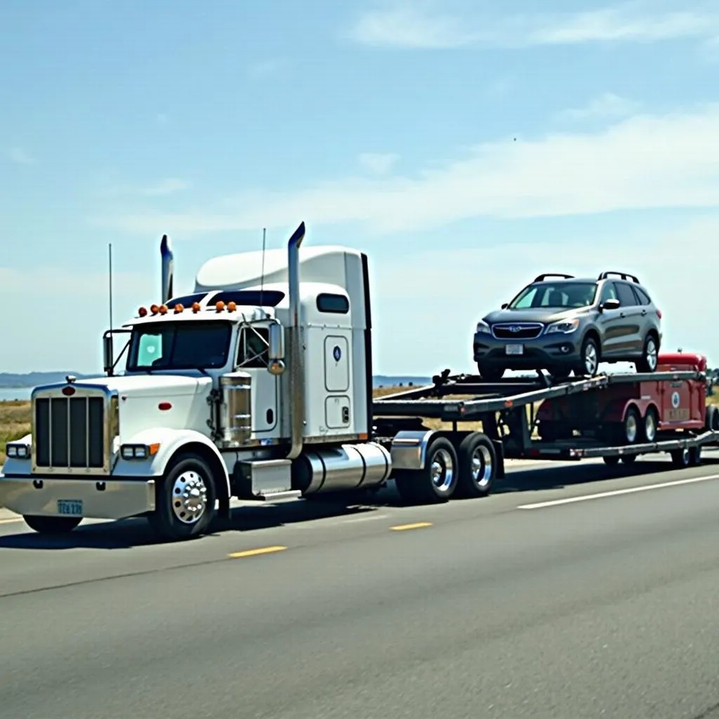 Car hauling services Washington state: Truck transporting a car