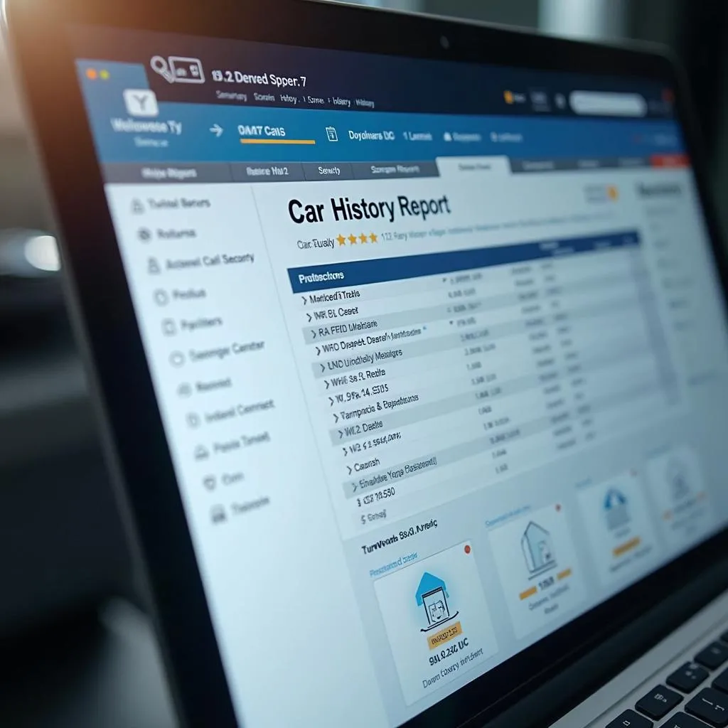 Car history report on a computer screen
