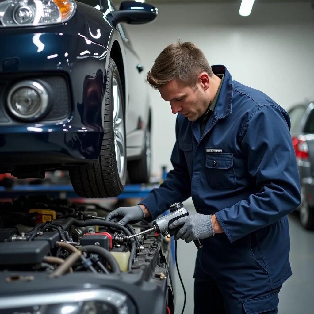 Car inspection at a local mechanic shop