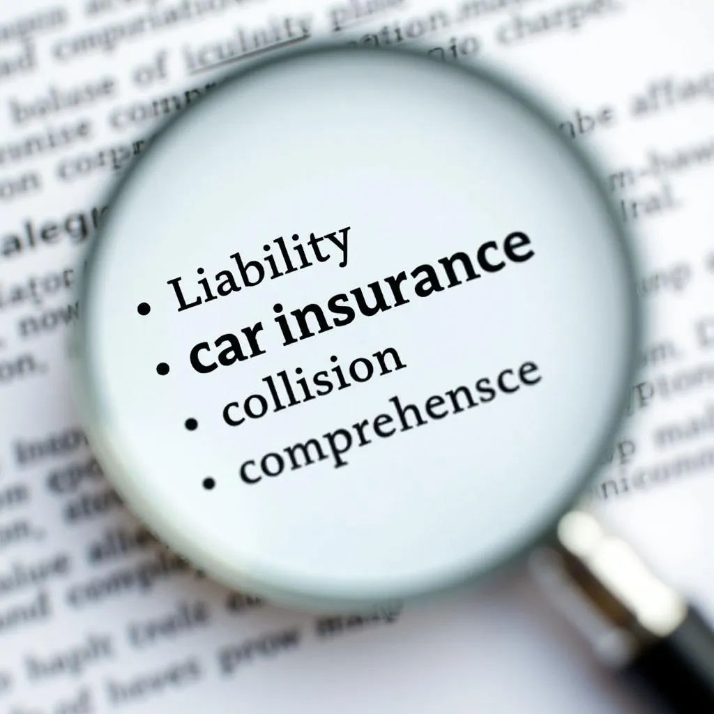 Car insurance policy options with magnifying glass