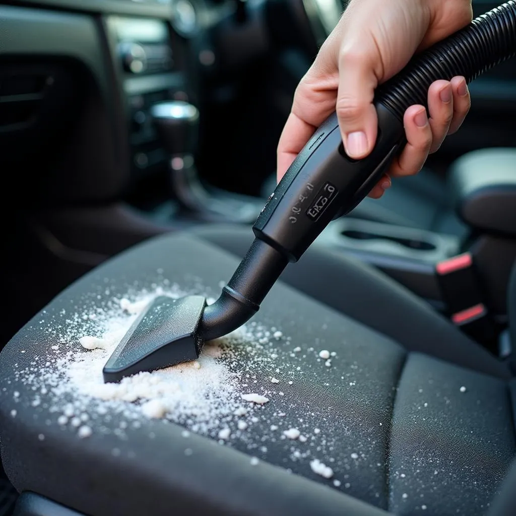 Car interior being vacuumed