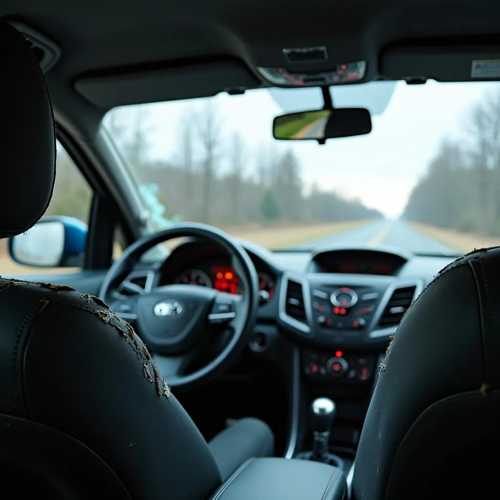 Car Interior Showing Signs of Impact Damage