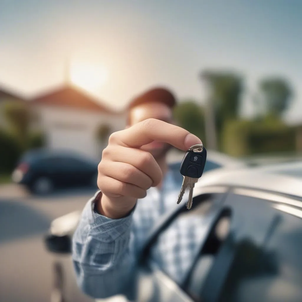 A car owner showing off their new car key