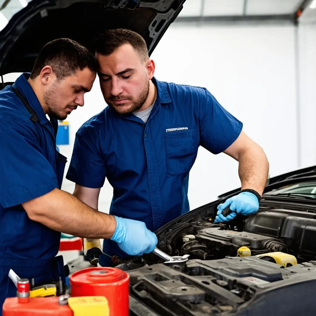 Car mechanic working on a car