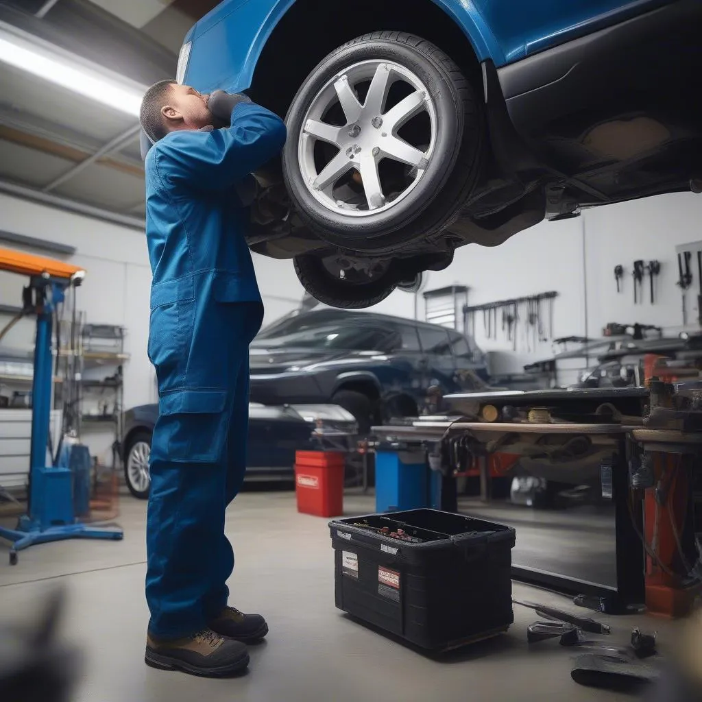 Car Mechanic Inspecting a Vehicle