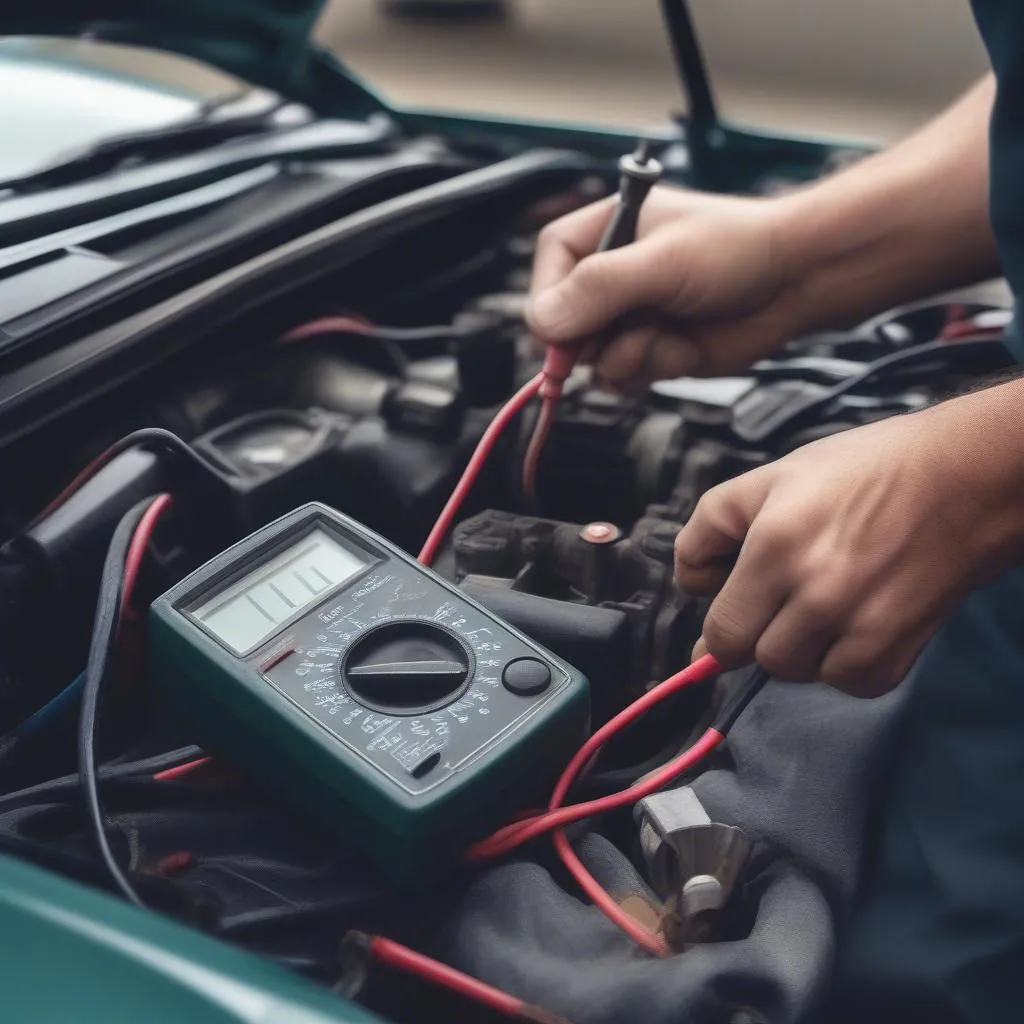 Mechanic inspecting car alternator