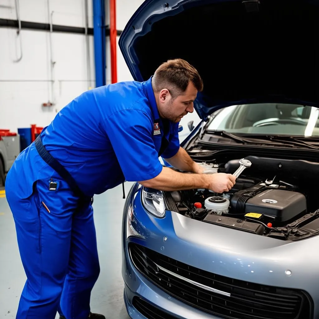 Car Mechanic Checking Engine