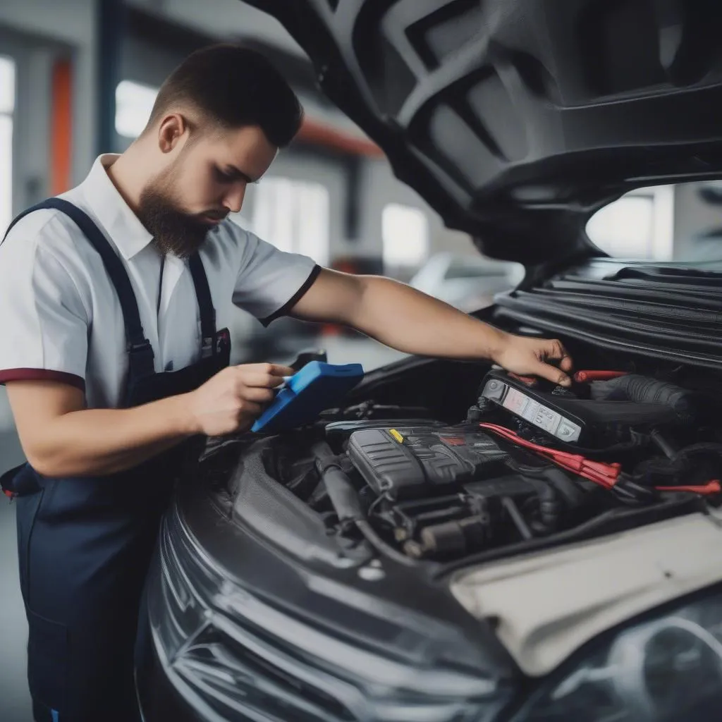 Car Mechanic Diagnosing Problem