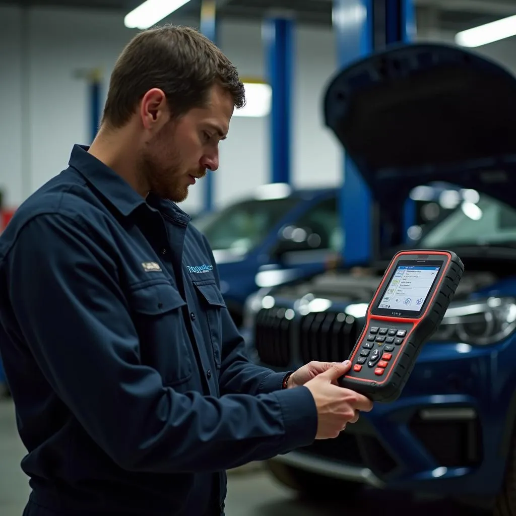 Mechanic Diagnosing Vehicle with Scan Tool