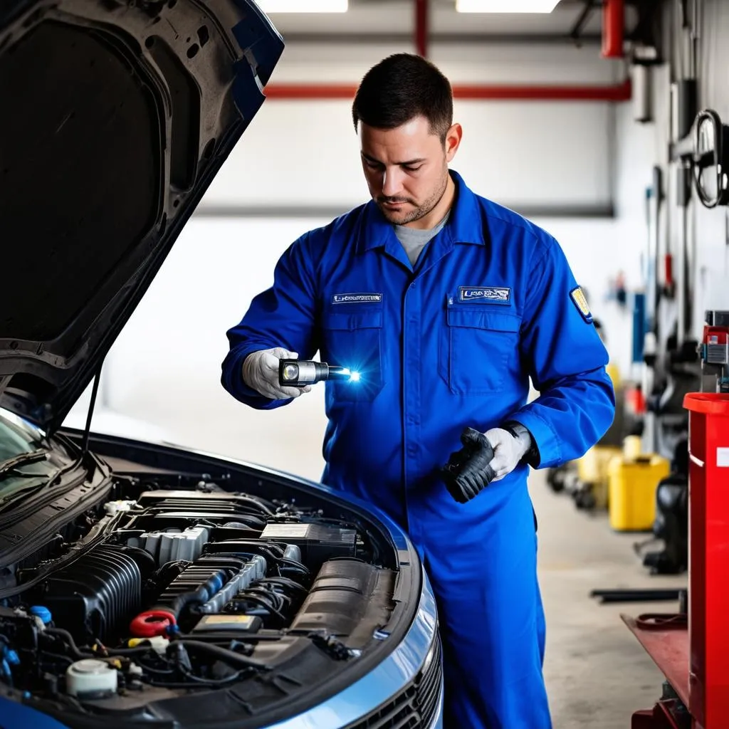 Mechanic Inspecting Engine