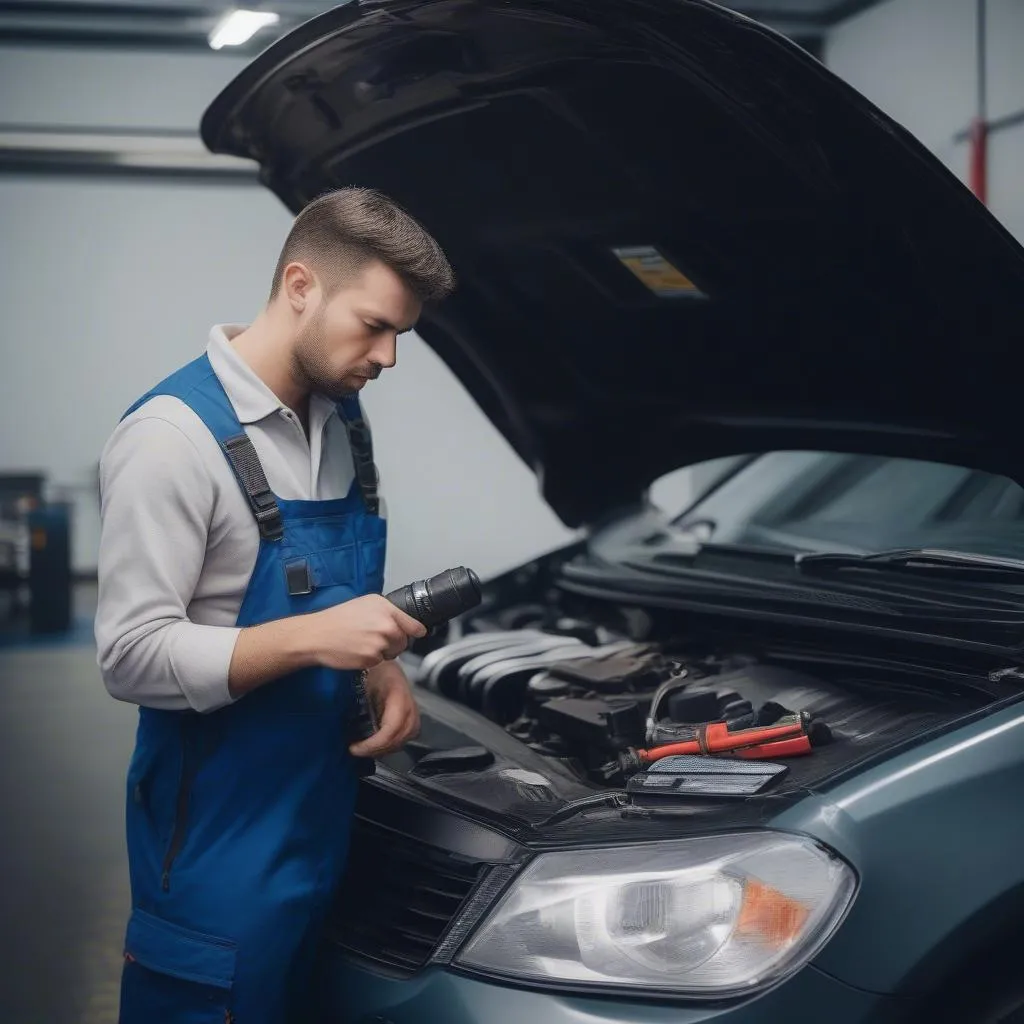 Mechanic Inspecting Car Engine Bay