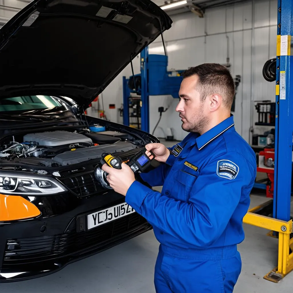 Car Mechanic Inspecting Engine