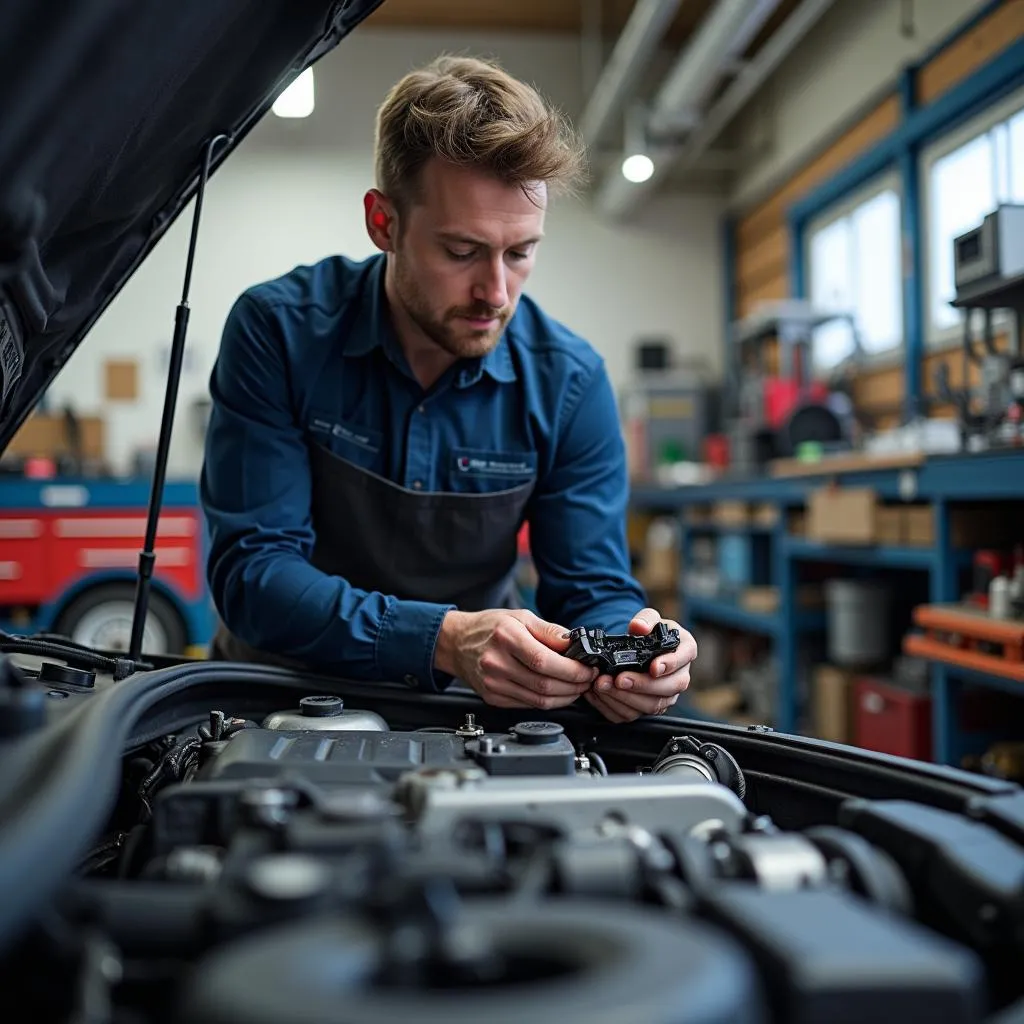 Car Mechanic Inspecting Parts