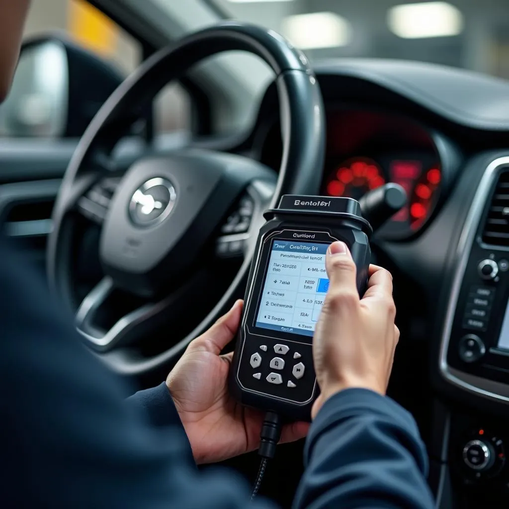 Mechanic analyzing car diagnostics