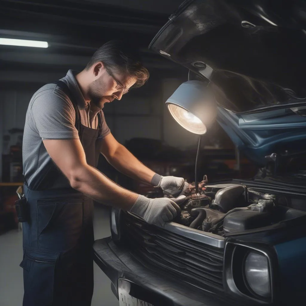 Mechanic working on a car engine