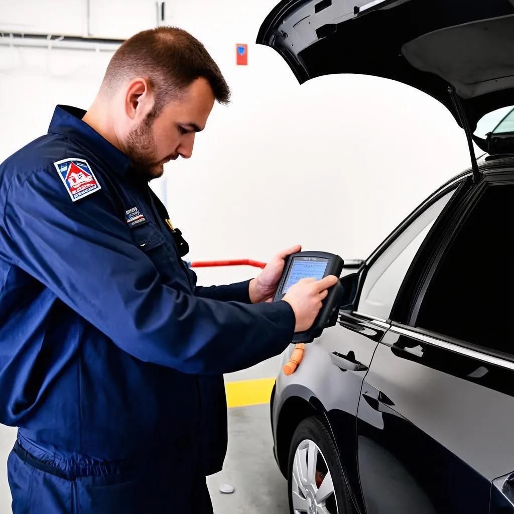 Car Mechanic Working on Vehicle