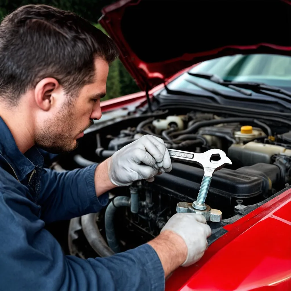 Car Mechanic Working Under the Hood