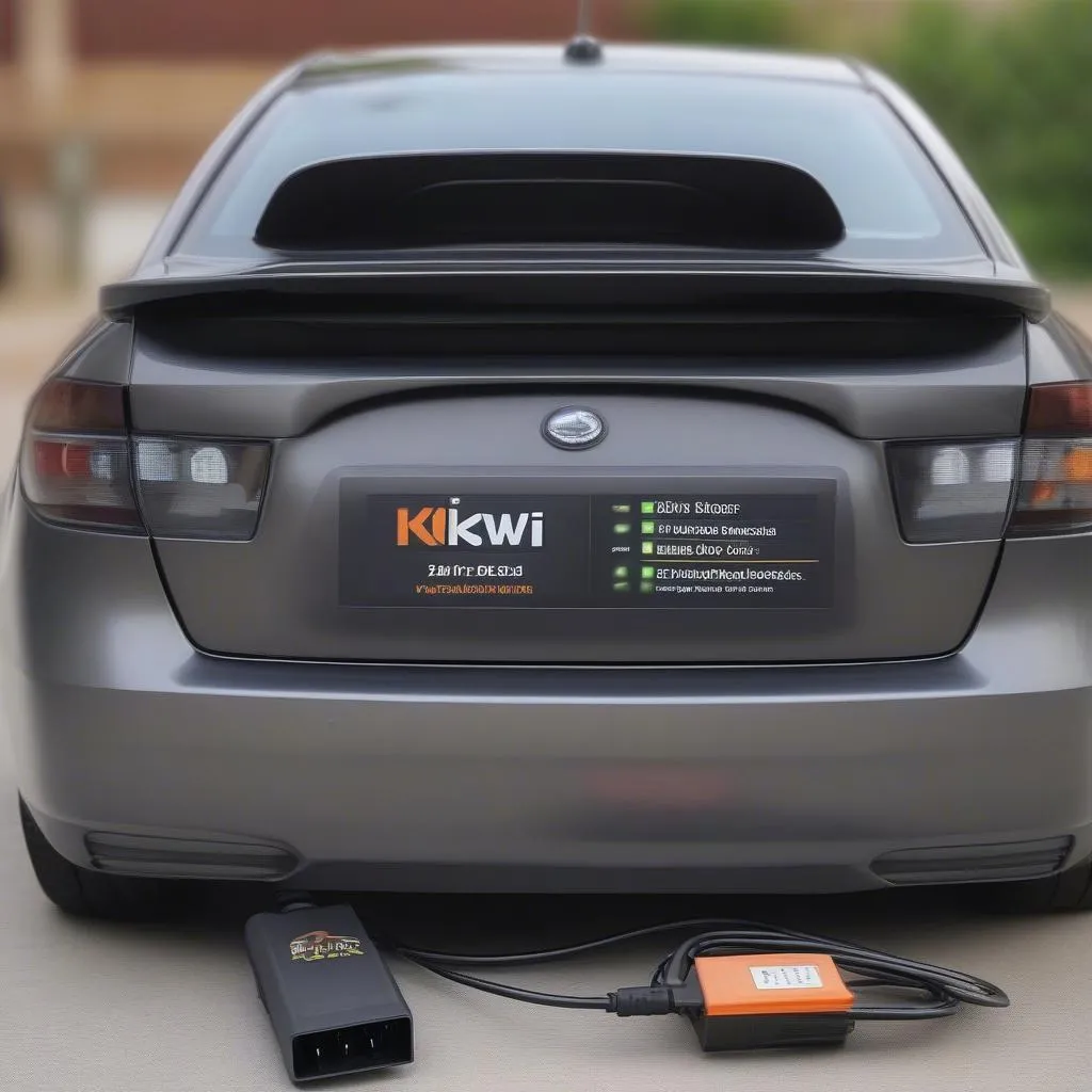 Kiwi 3 Bluetooth OBD2 OBDII Diagnostic Scan Tool plugged into a car's OBD2 port