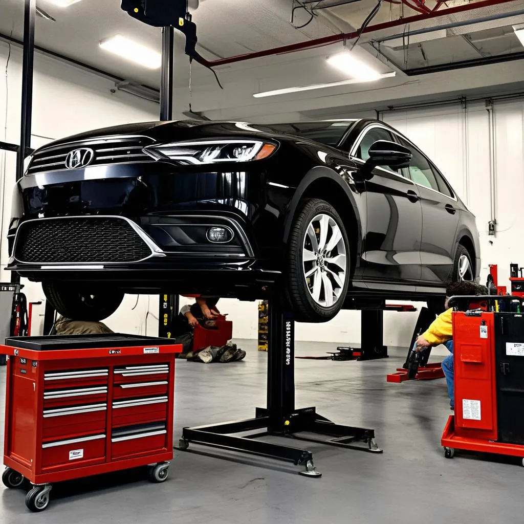 Car on Lift in Repair Shop