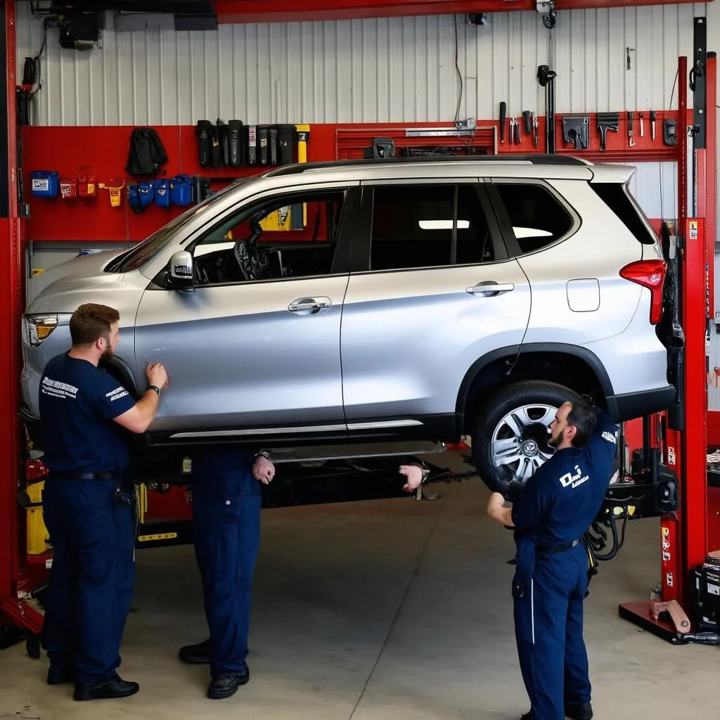 Car on Lift for Inspection