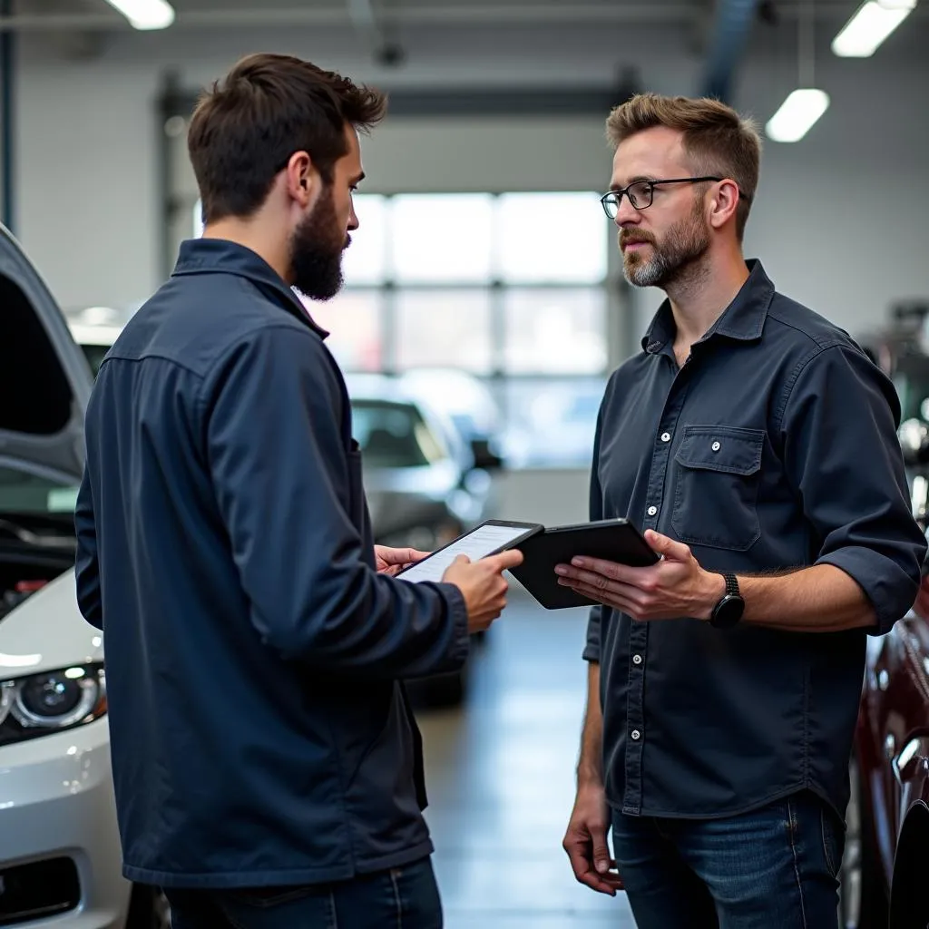 Car Owner Discussing Car Issues with Mechanic in Lancaster