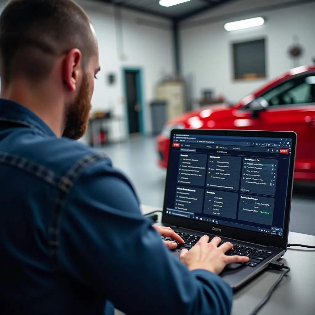 Car Owner Using PC Auto Scan Tool at Home