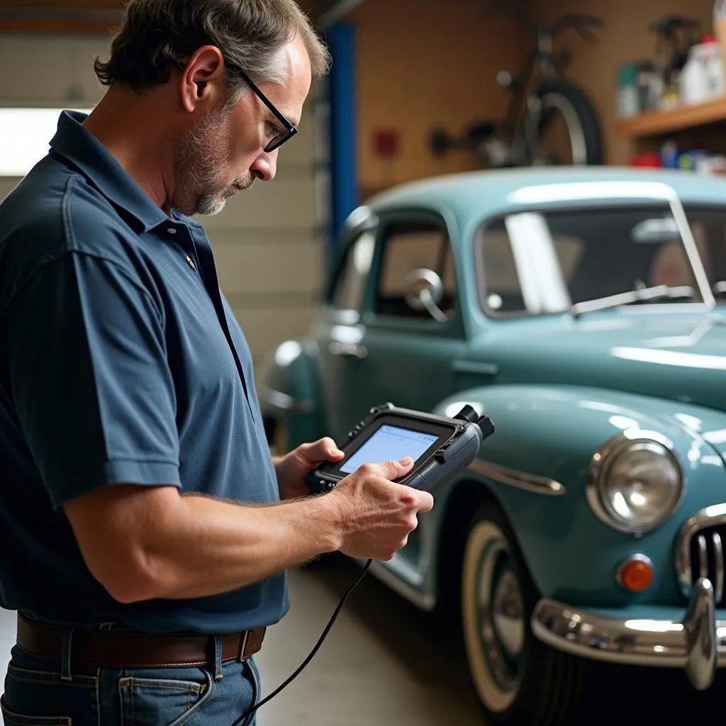 Car owner using a scan tool at home