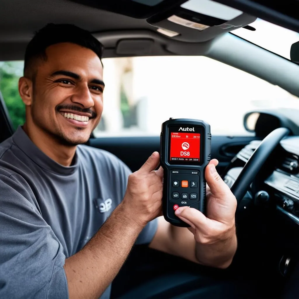 Car owner using a scanner