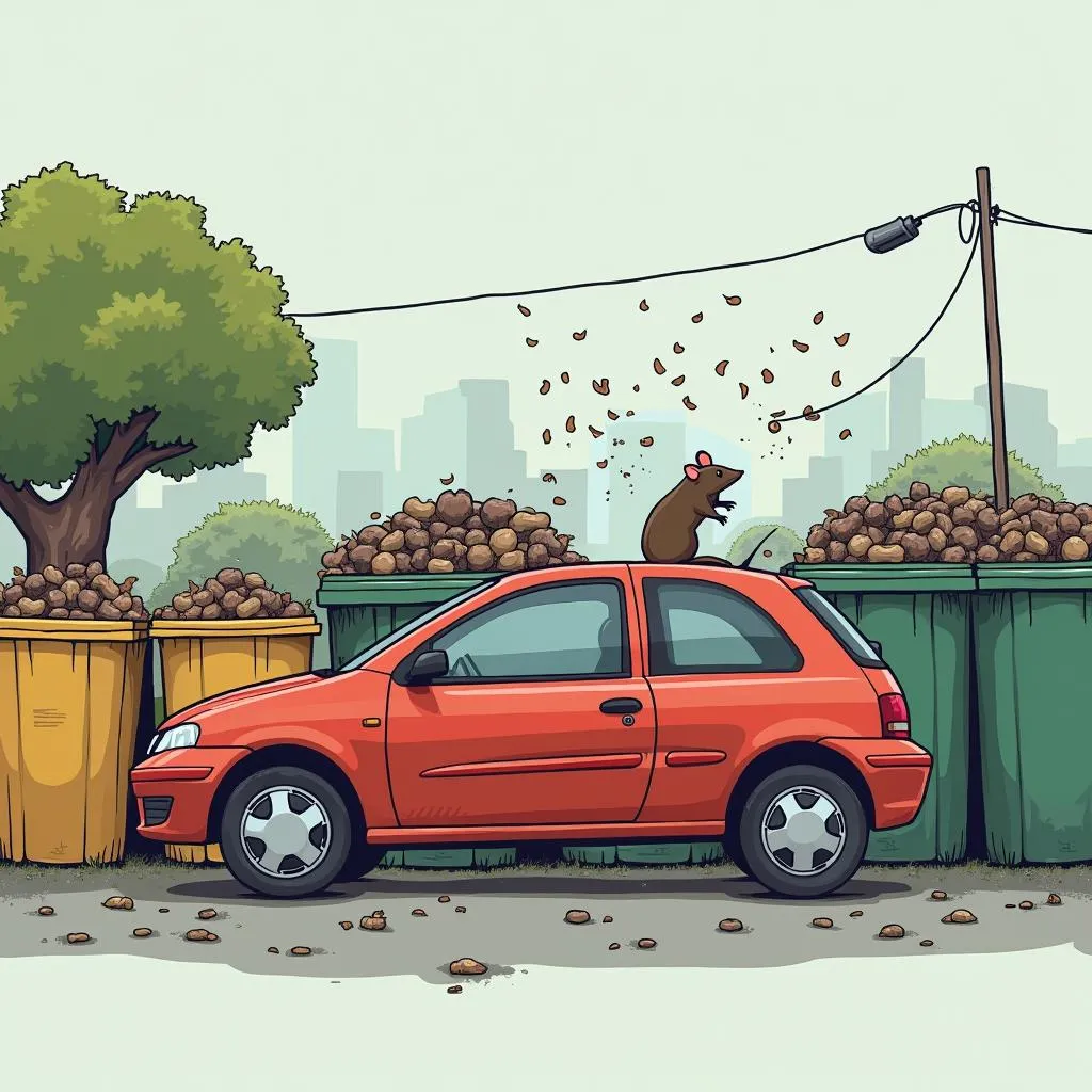 Car Parked Near Garbage Bins