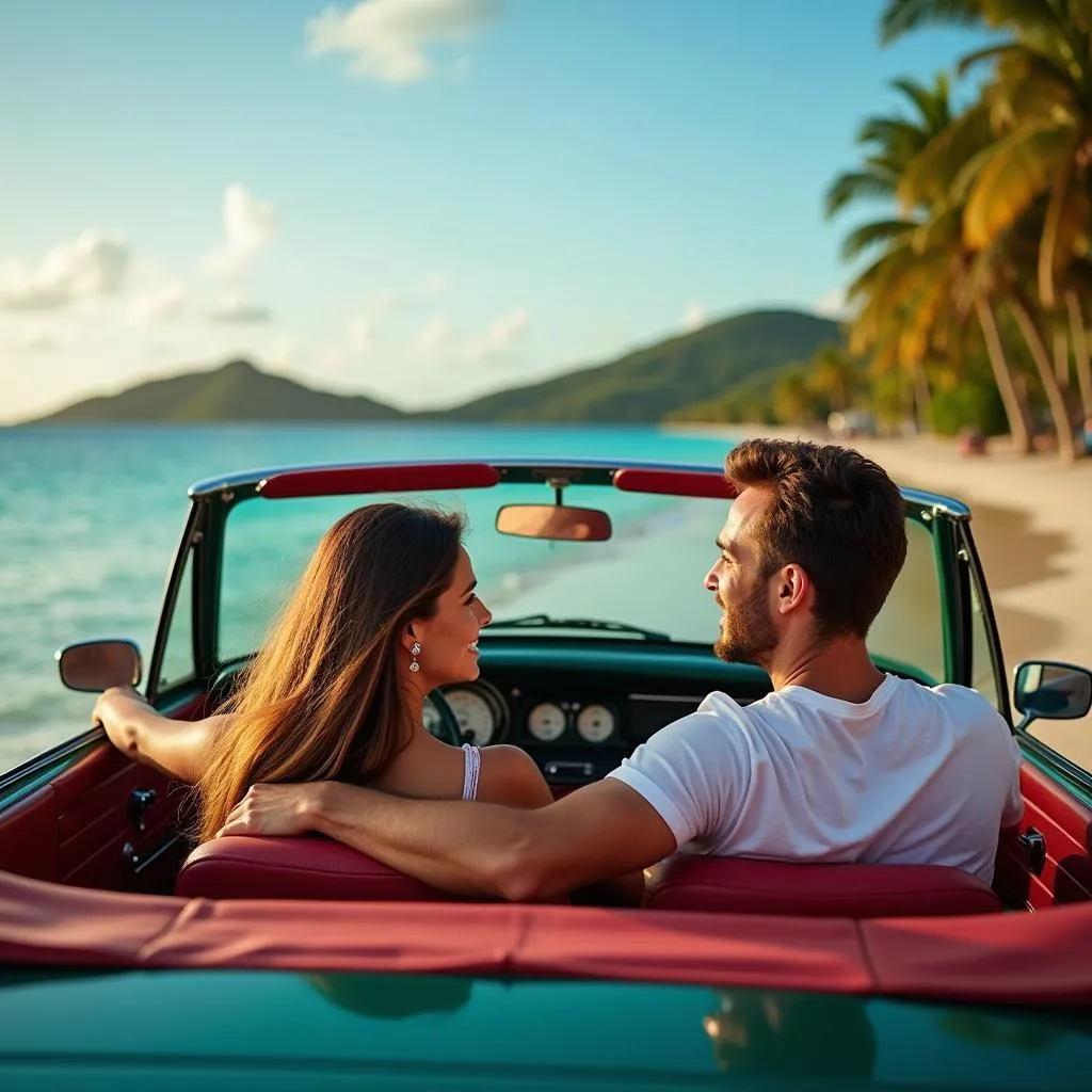 Tourists enjoying the freedom of car rental in Barbados