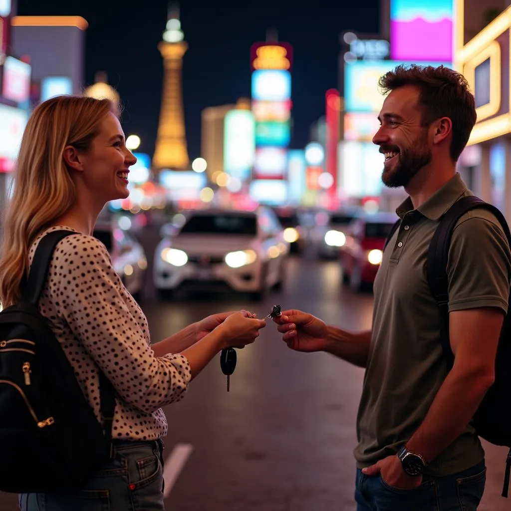 Tourists picking up a car rental on the Las Vegas Strip