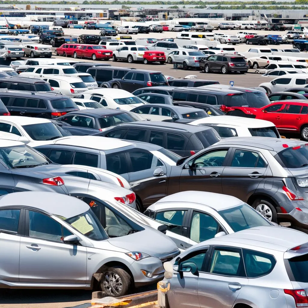 Busy car rental lot