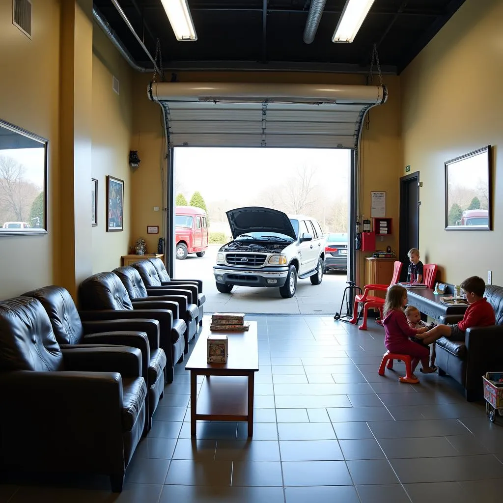 Clean and Comfortable Car Repair Shop Waiting Area