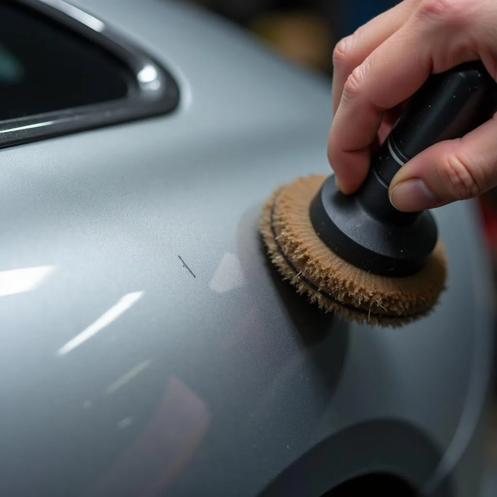 Close-up of a car scratch being repaired