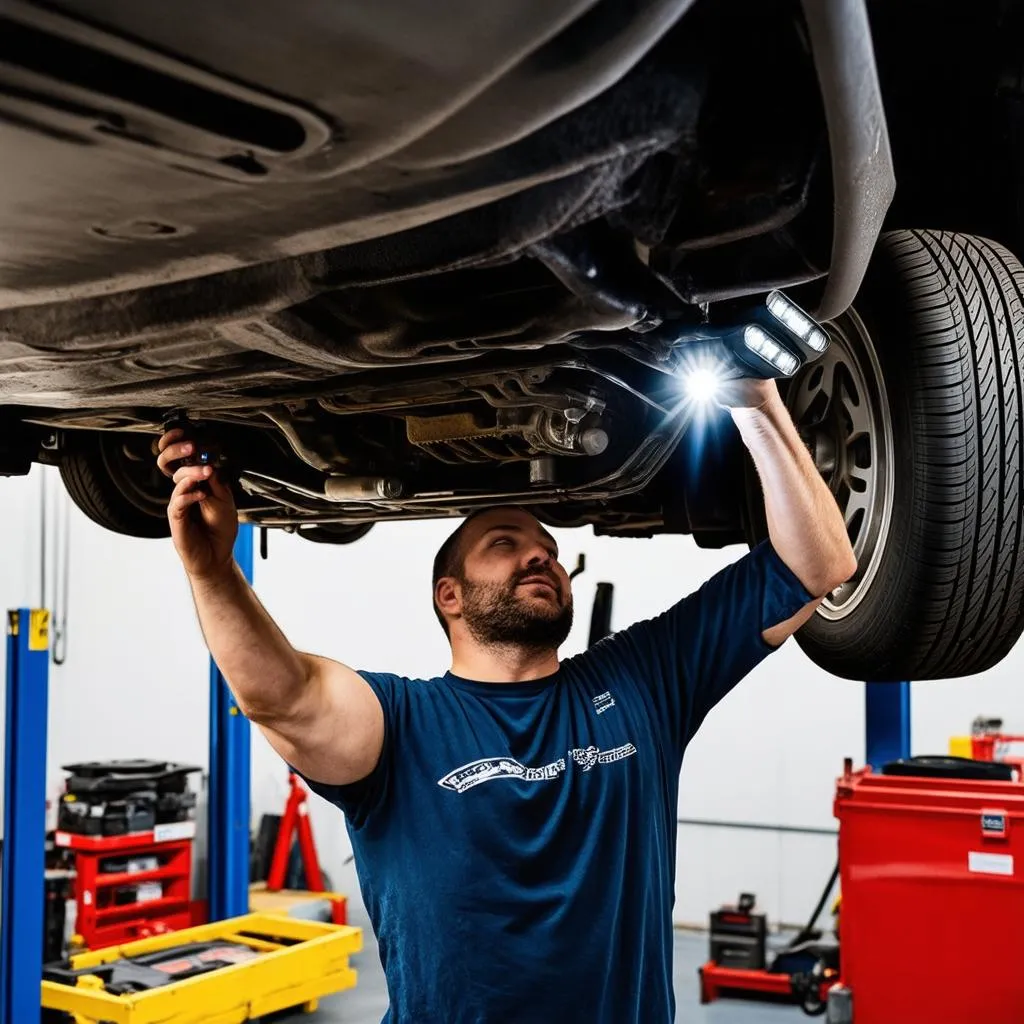 Mechanic Inspecting Car for Vibrations