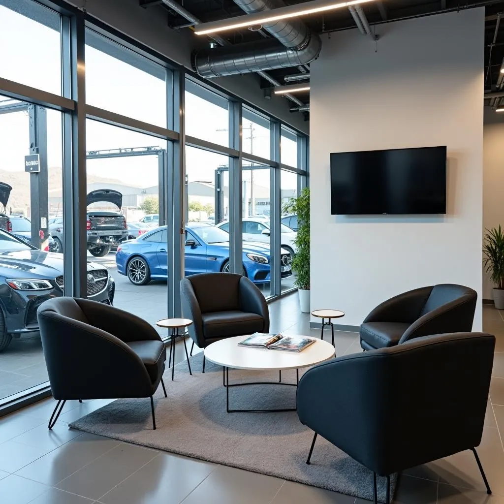 Clean and comfortable waiting area in a car shop