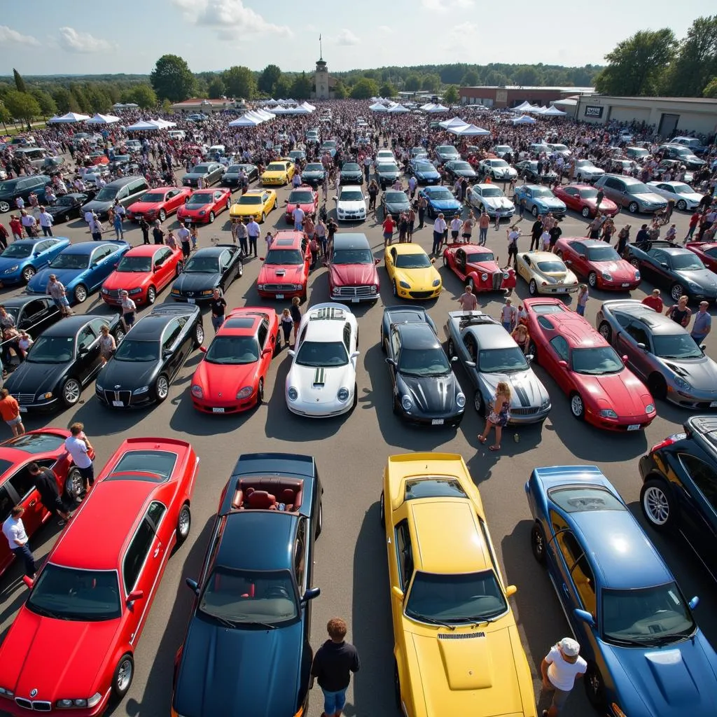 Large crowd at a car show