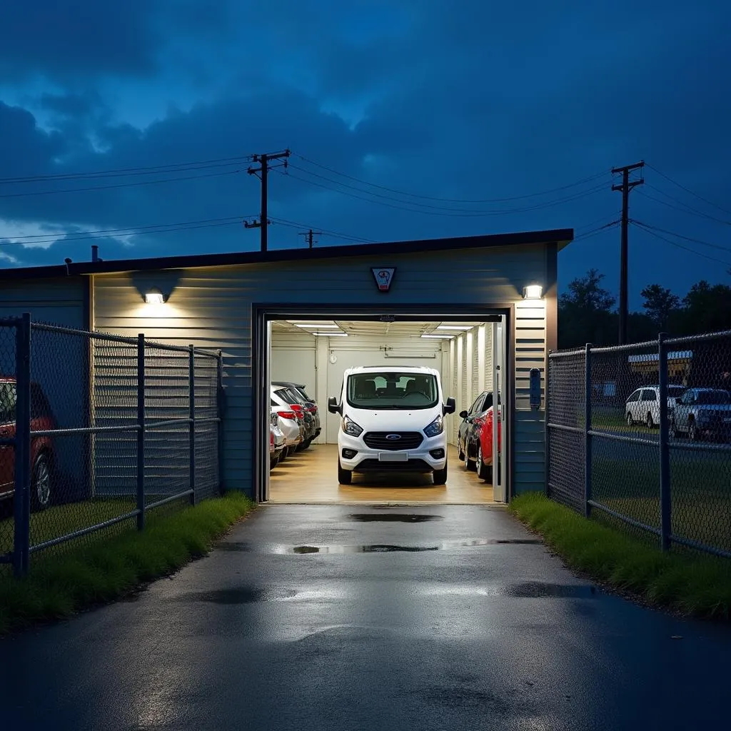 Car storage facility security features.