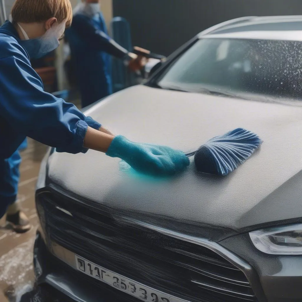 Exterior car wash with soap and water