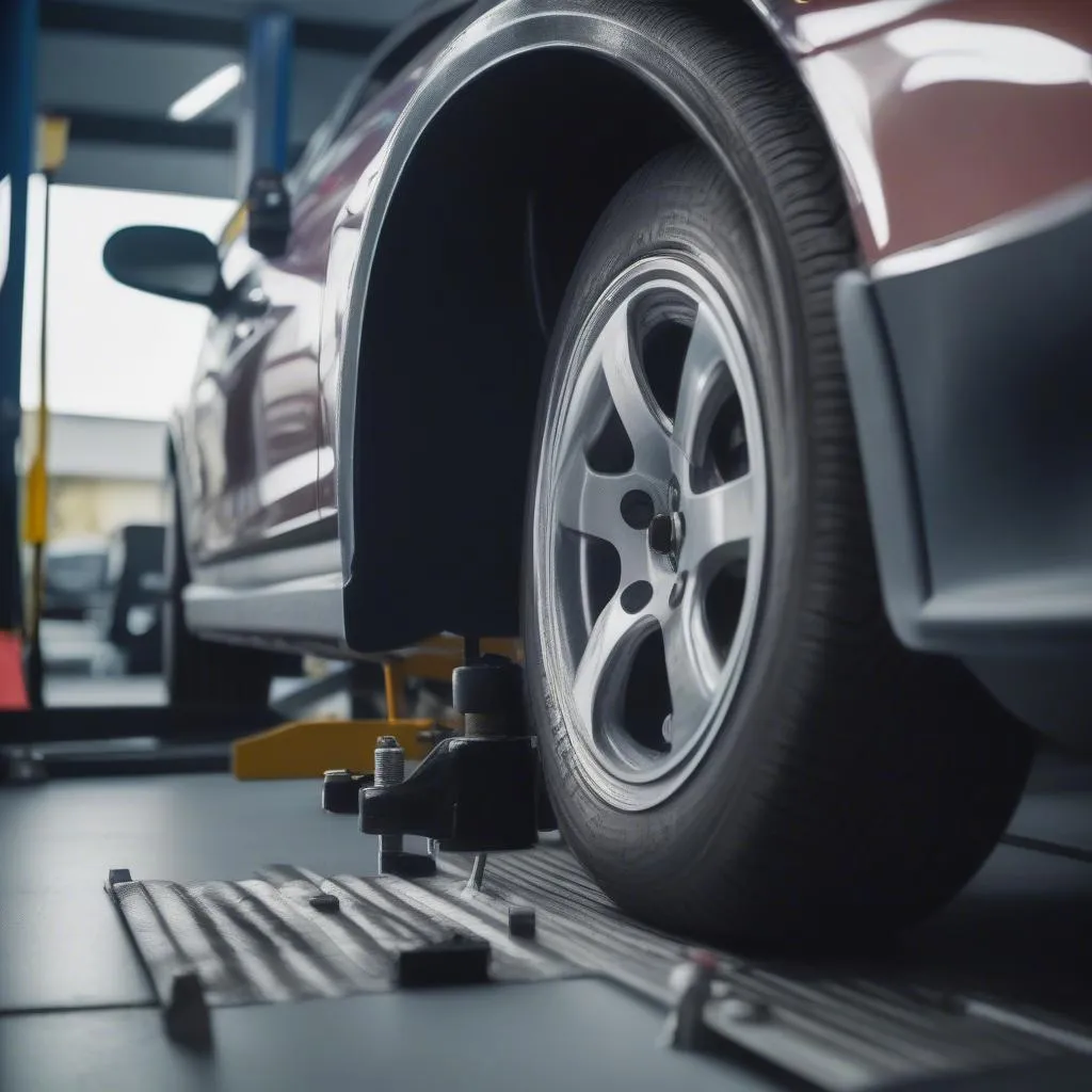 Car wheel alignment at auto service