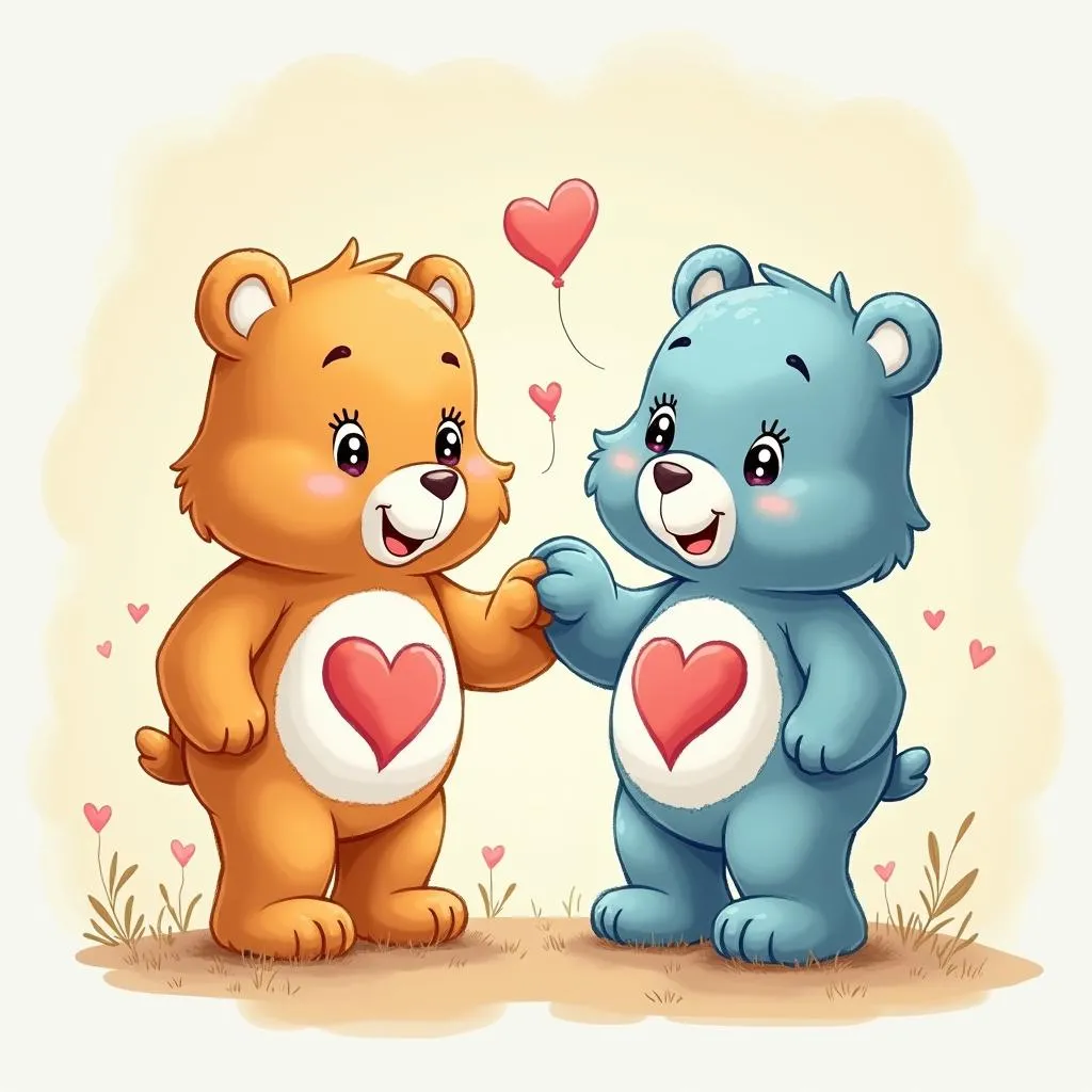 Care Bear offering a helping hand to a friend